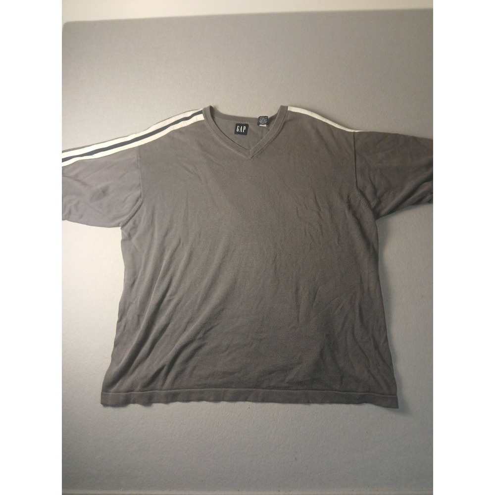 Vintage GAP V-Neck Short Sleeve Striped Shoulders Tshirt Gray XL!!